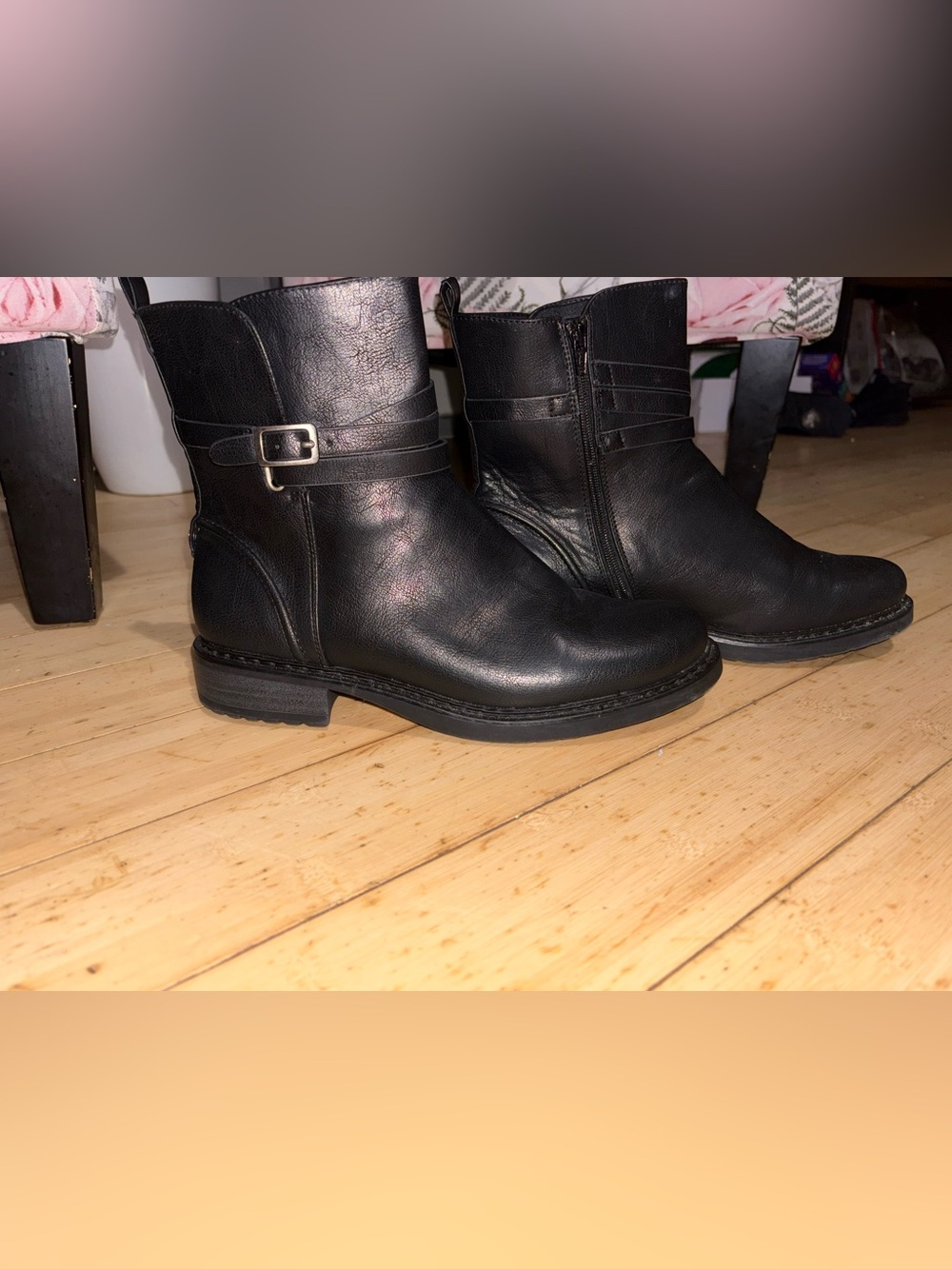 Bare Traps Black Leather Ankle Boots with Strap Detail